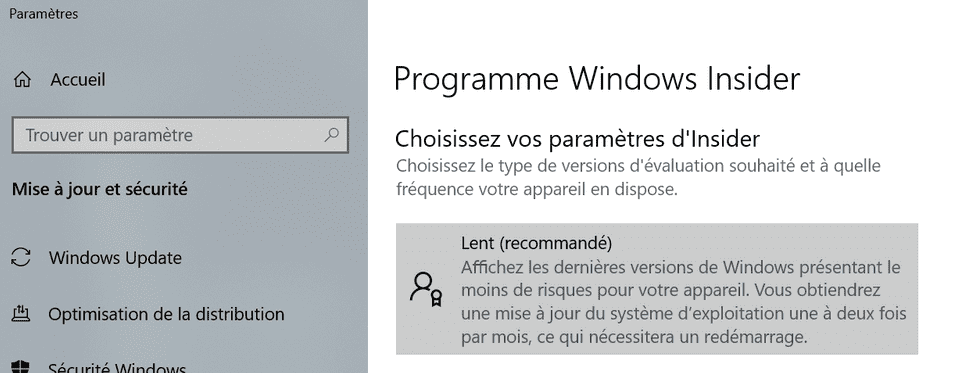 Paramètres Windows Insider